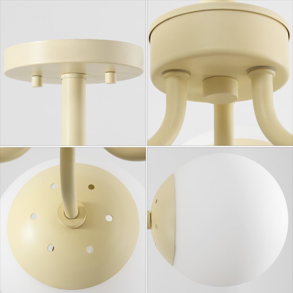Olivier 3-Light Bohemian Farmhouse Iron/Frosted Glass LED Semi Flush Mount. Picture 4