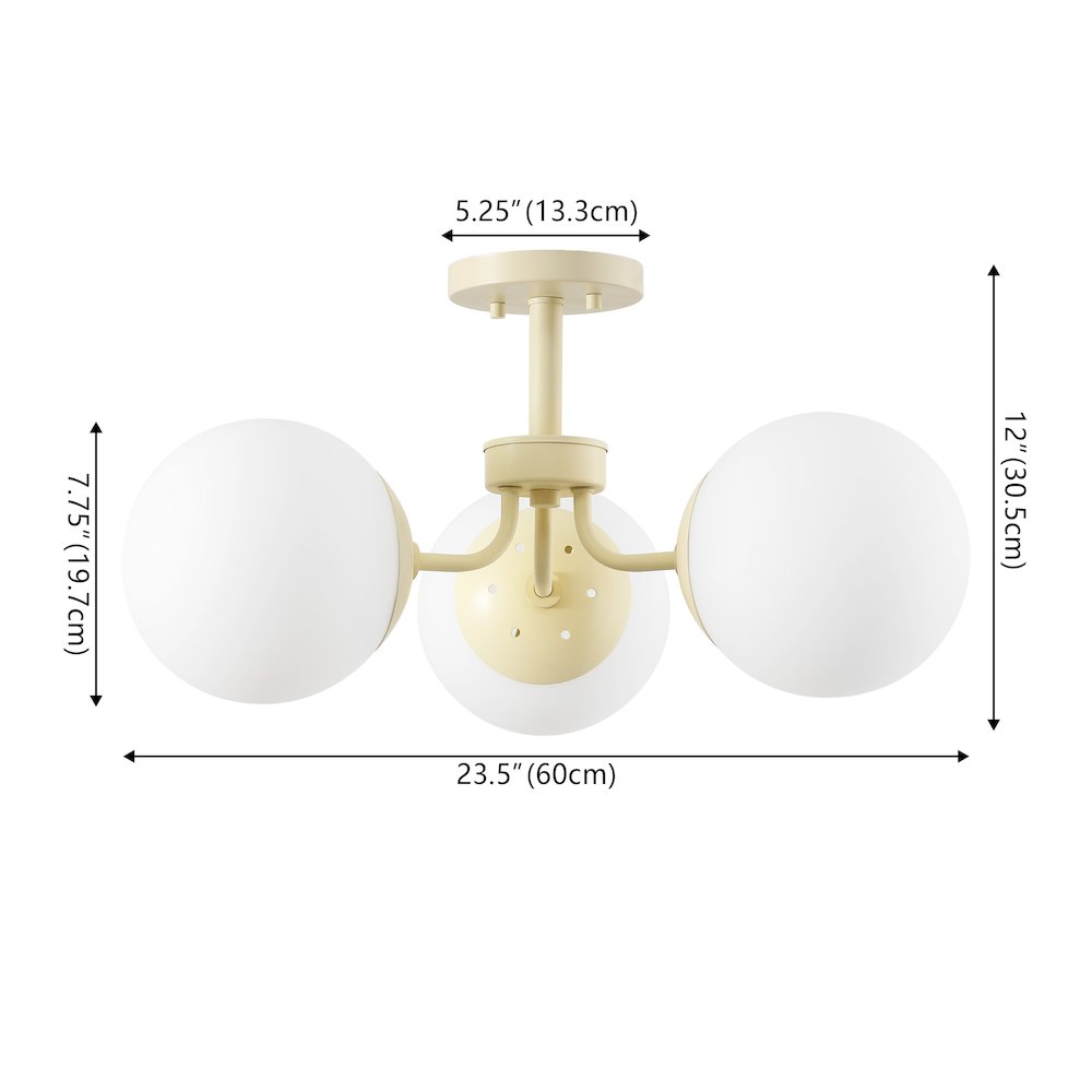 Olivier 3-Light Bohemian Farmhouse Iron/Frosted Glass LED Semi Flush Mount. Picture 3