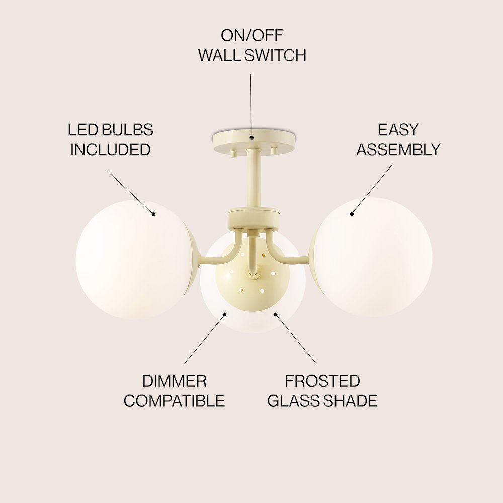 Olivier 3-Light Bohemian Farmhouse Iron/Frosted Glass LED Semi Flush Mount. Picture 2