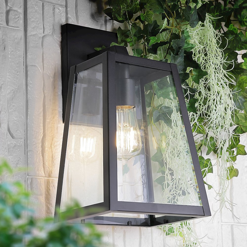 Pasadena Iron/Glass Modern Industrial Angled Led Outdoor Lantern. Picture 8