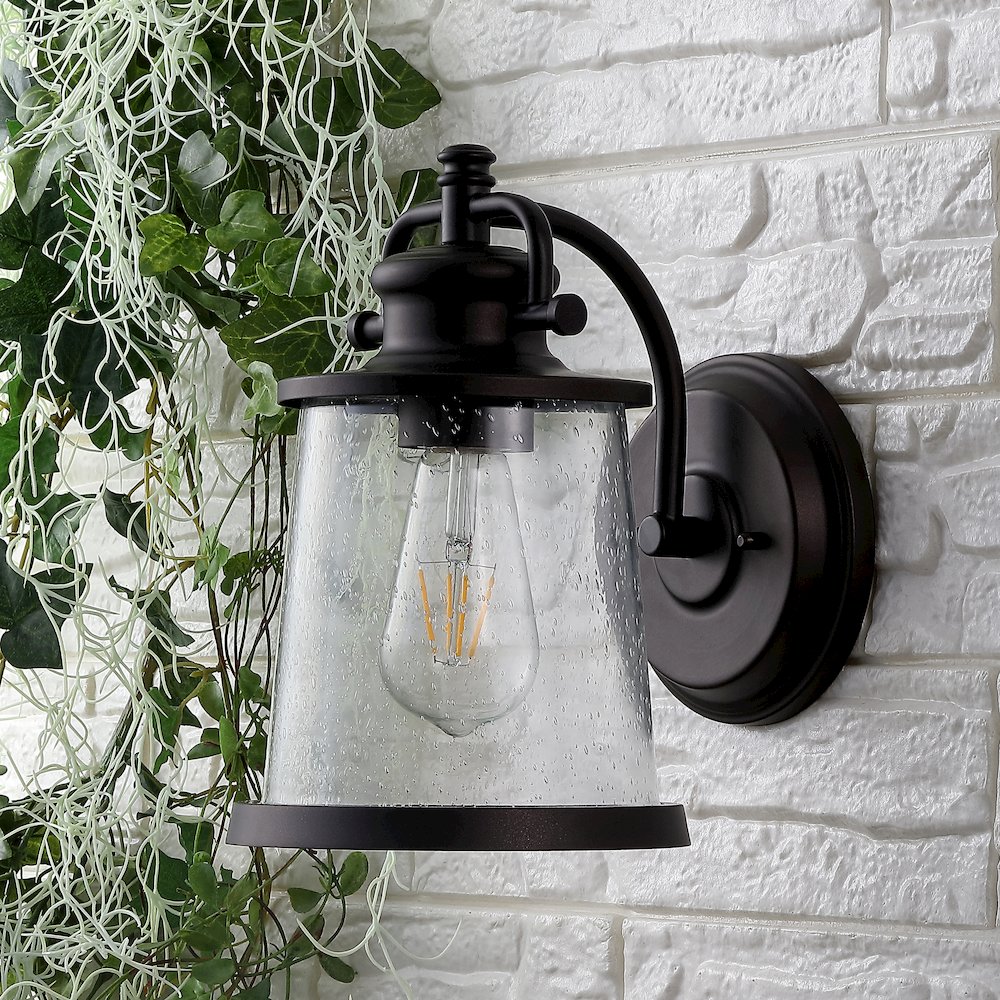 Marais Iron/Seeded Glass Vintage Rustic Led Outdoor Lantern. Picture 7