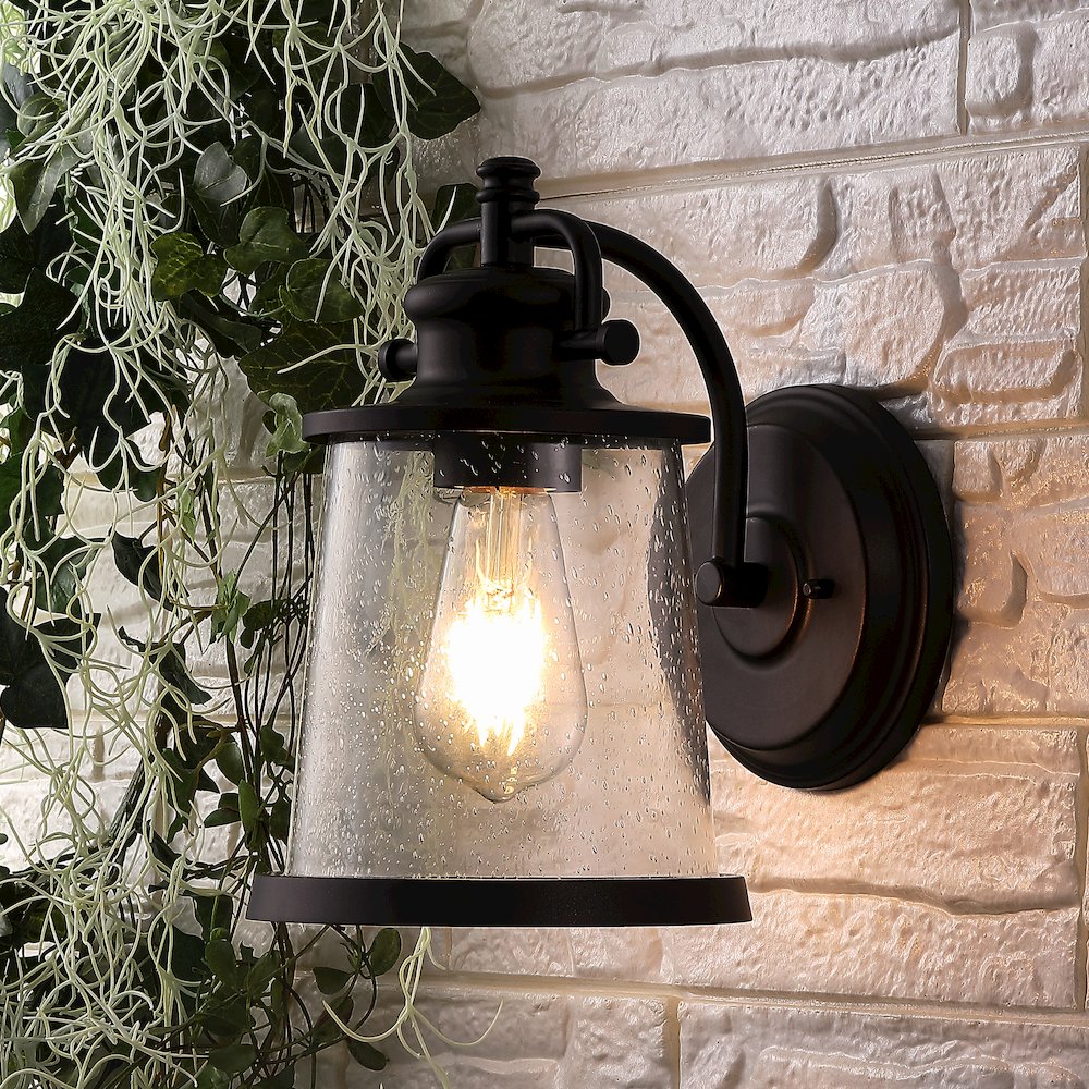 Marais Iron/Seeded Glass Vintage Rustic Led Outdoor Lantern. Picture 6