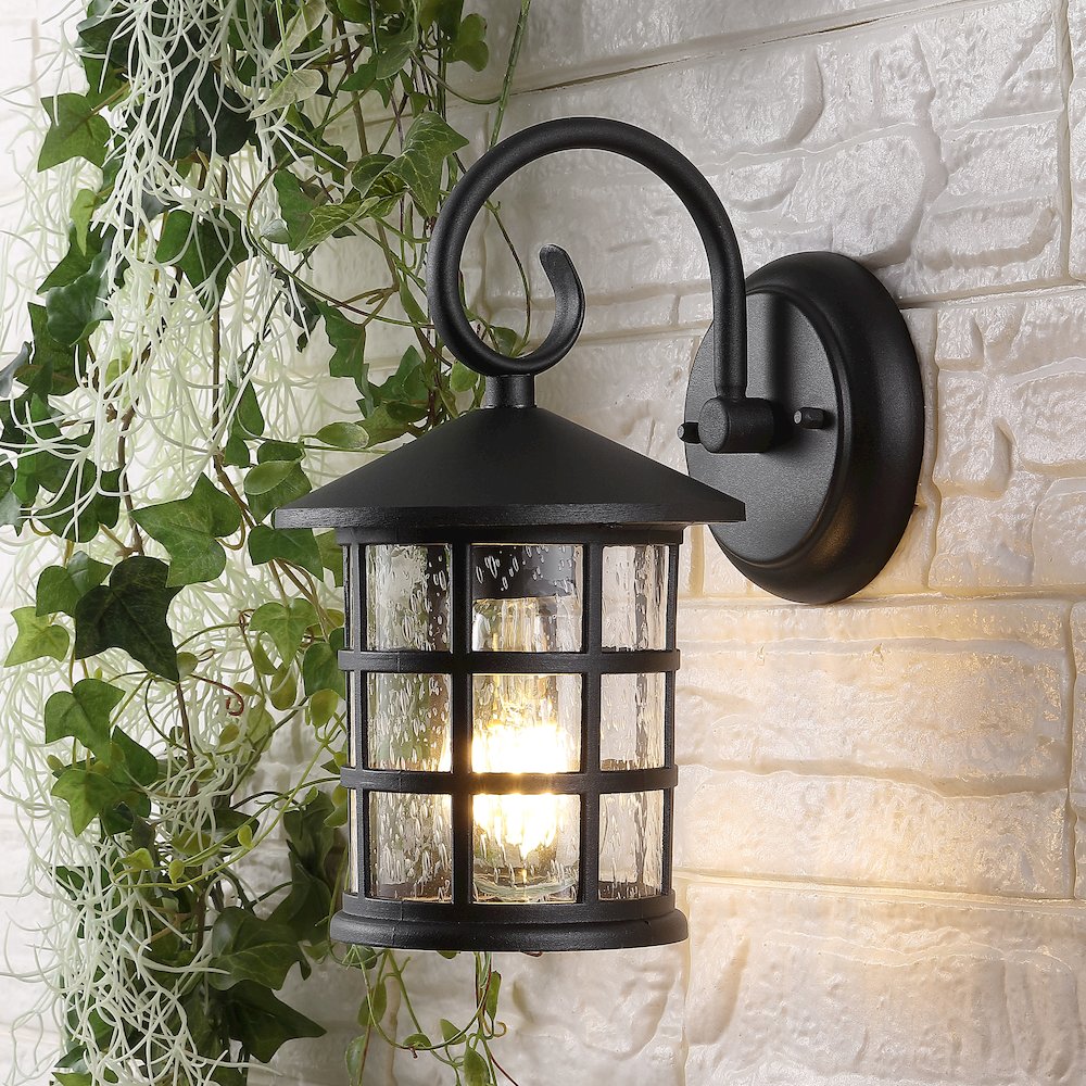 Cadiz Iron/Seeded Glass Cottage Rustic Scrolled Led Outdoor Lantern (Set Of 2). Picture 10