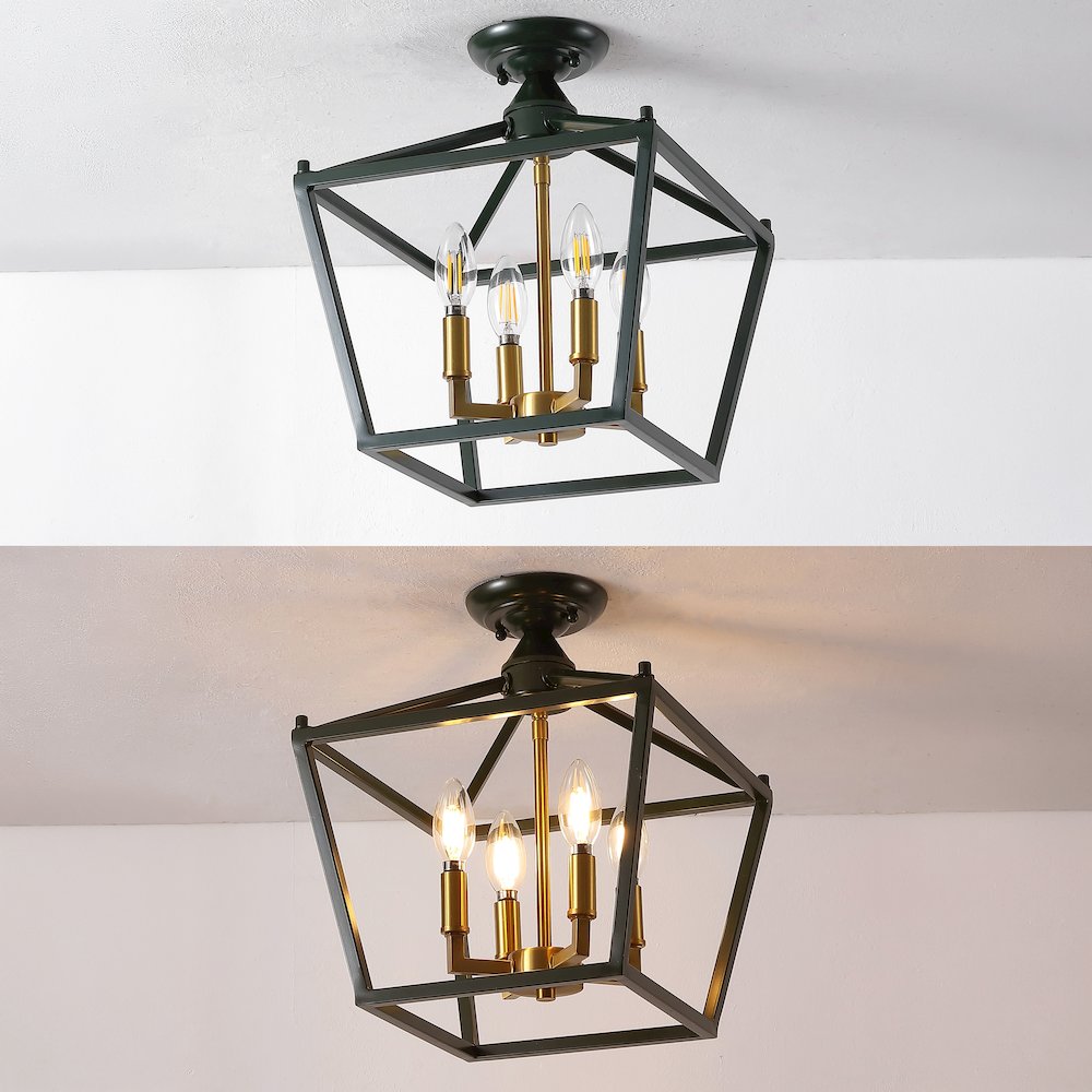 Plains 4-Light Farmhouse Metal Open-Frame Pagoda LED Flush Mount Mini Lantern. Picture 6