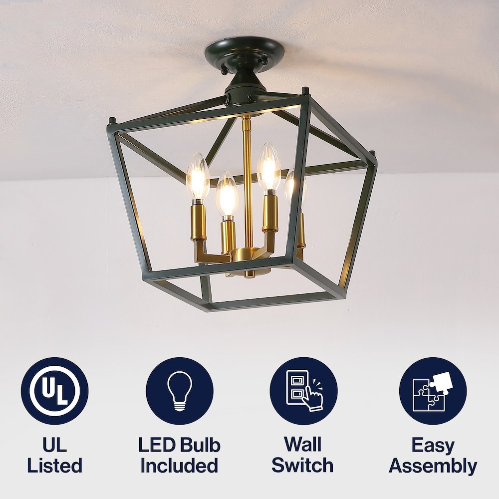 Plains 4-Light Farmhouse Metal Open-Frame Pagoda LED Flush Mount Mini Lantern. Picture 10
