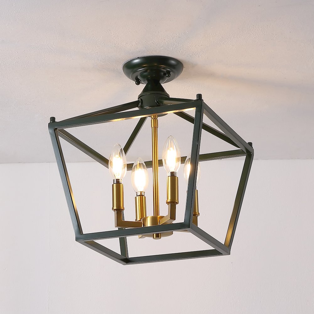 Plains 4-Light Farmhouse Metal Open-Frame Pagoda LED Flush Mount Mini Lantern. Picture 2