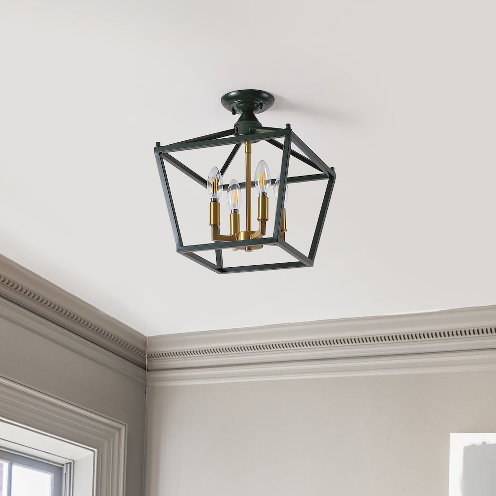 Plains 4-Light Farmhouse Metal Open-Frame Pagoda LED Flush Mount Mini Lantern. Picture 8