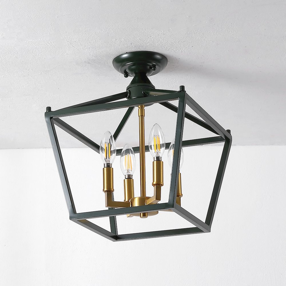 Plains 4-Light Farmhouse Metal Open-Frame Pagoda LED Flush Mount Mini Lantern. Picture 11