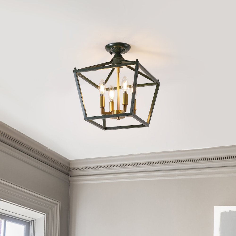 Plains 4-Light Farmhouse Metal Open-Frame Pagoda LED Flush Mount Mini Lantern. Picture 7