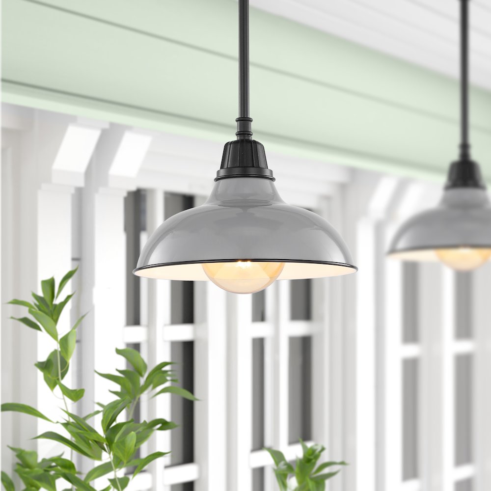 Jasper Farmhouse Industrial Indoor/Outdoor Iron Led Pendant. Picture 6