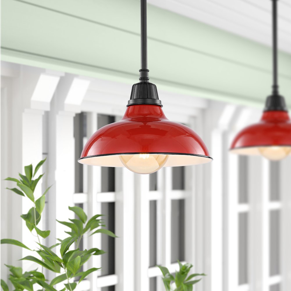 Jasper Farmhouse Industrial Indoor/Outdoor Iron Led Pendant. Picture 6