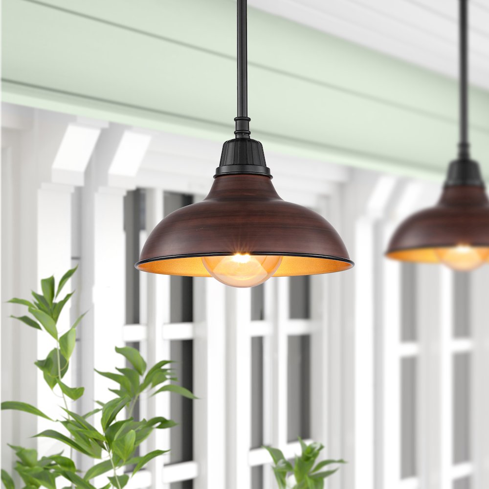 Jasper Farmhouse Industrial Indoor/Outdoor Iron Led Pendant. Picture 6