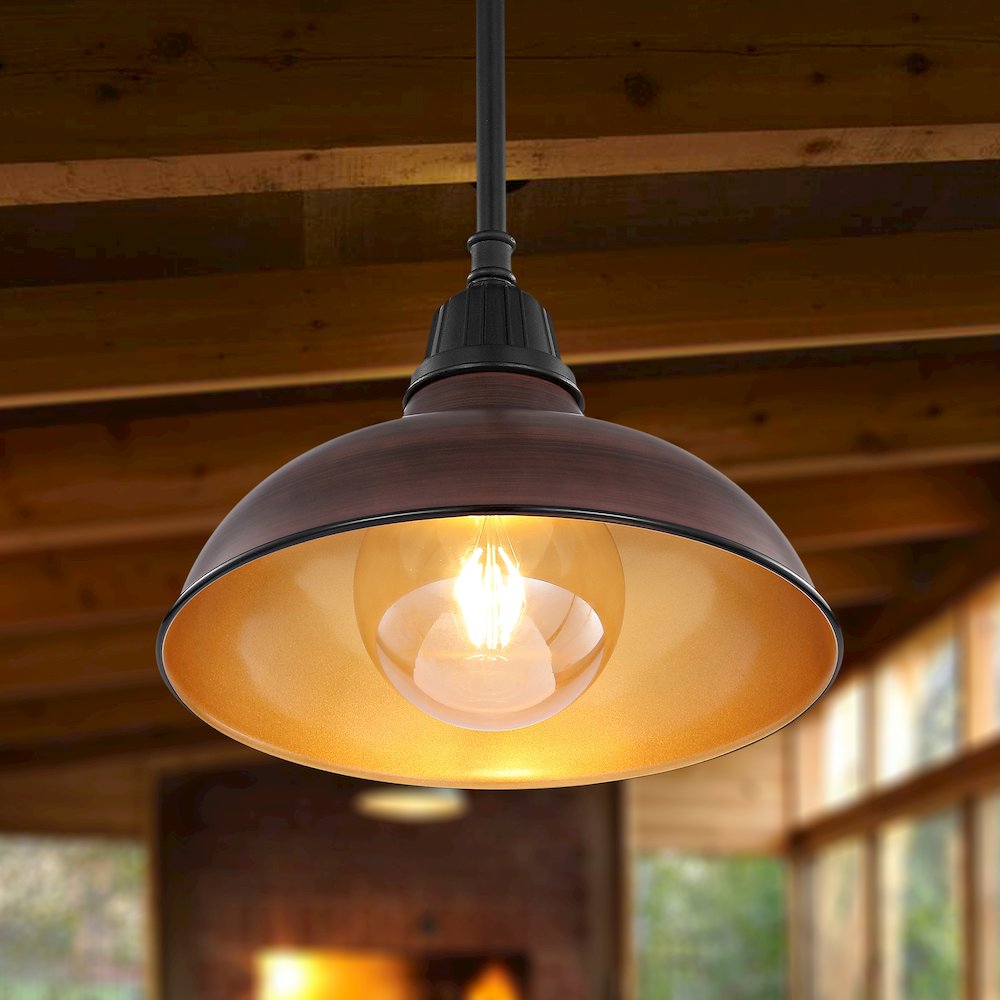Jasper Farmhouse Industrial Indoor/Outdoor Iron Led Pendant. Picture 7