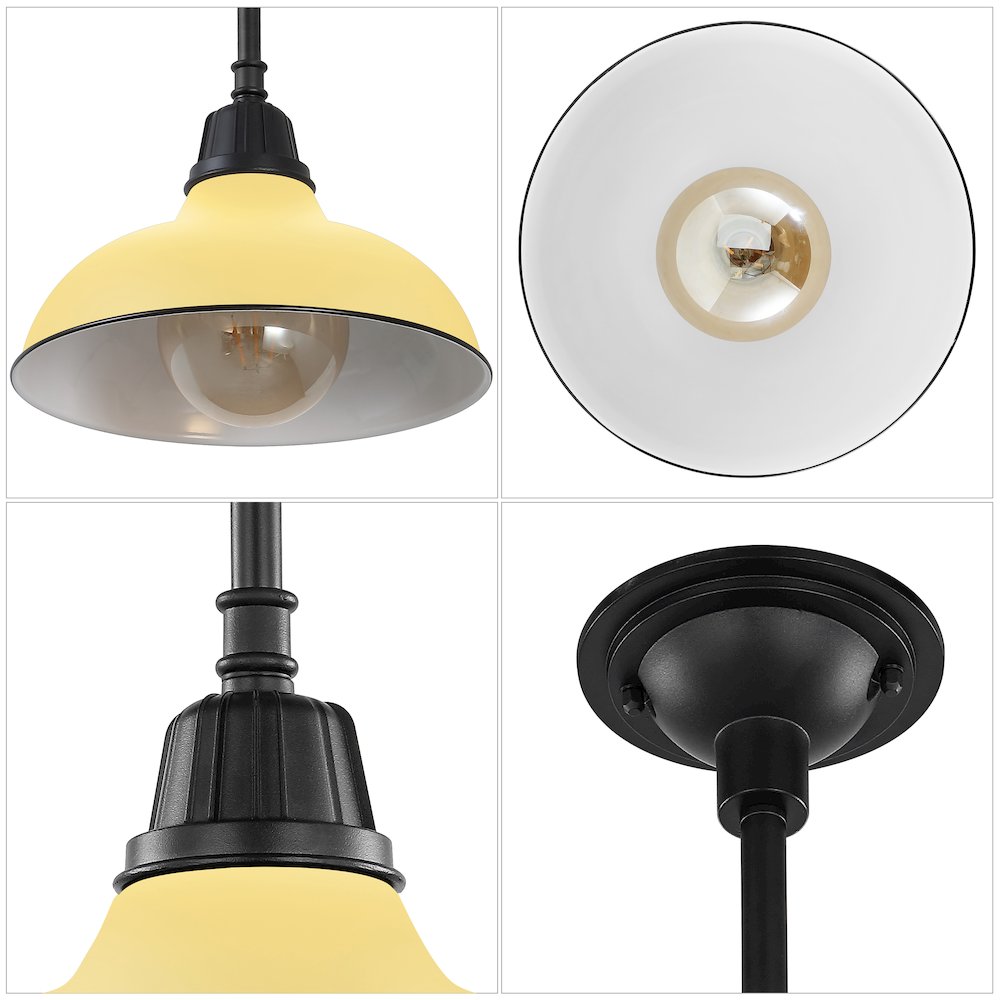 Jasper 12.25" 1-Light Industrial Indoor/Outdoor Iron LED Pendant, Matte Yellow. Picture 4