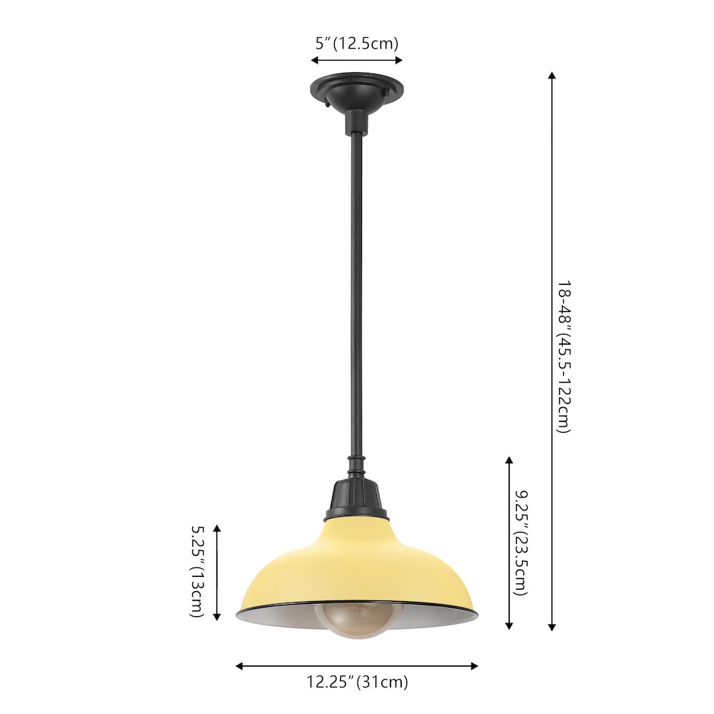 Jasper 12.25" 1-Light Industrial Indoor/Outdoor Iron LED Pendant, Matte Yellow. Picture 6