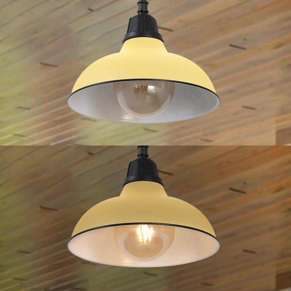 Jasper 12.25" 1-Light Industrial Indoor/Outdoor Iron LED Pendant, Matte Yellow. Picture 5