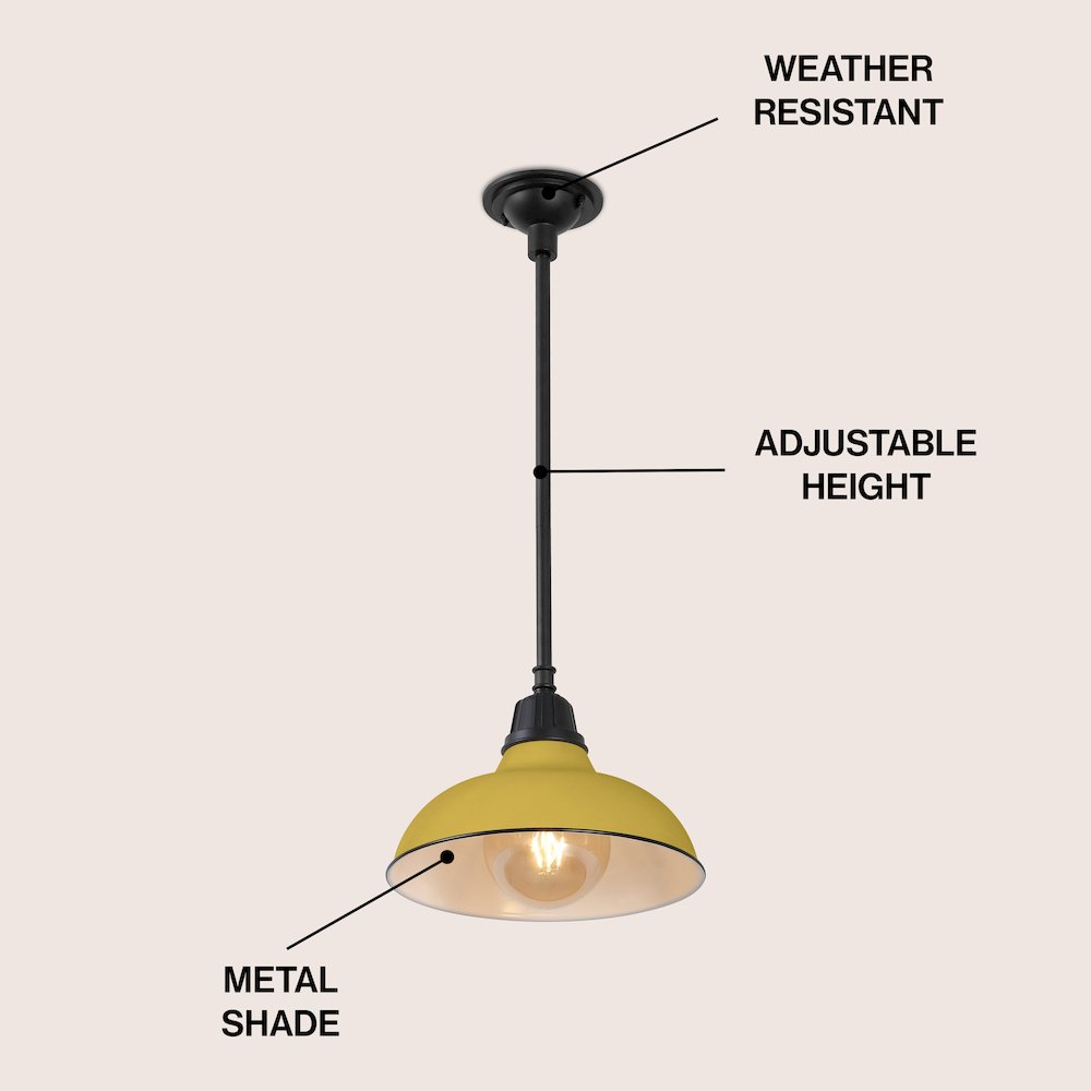 Jasper 12.25" 1-Light Industrial Indoor/Outdoor Iron LED Pendant, Matte Yellow. Picture 3