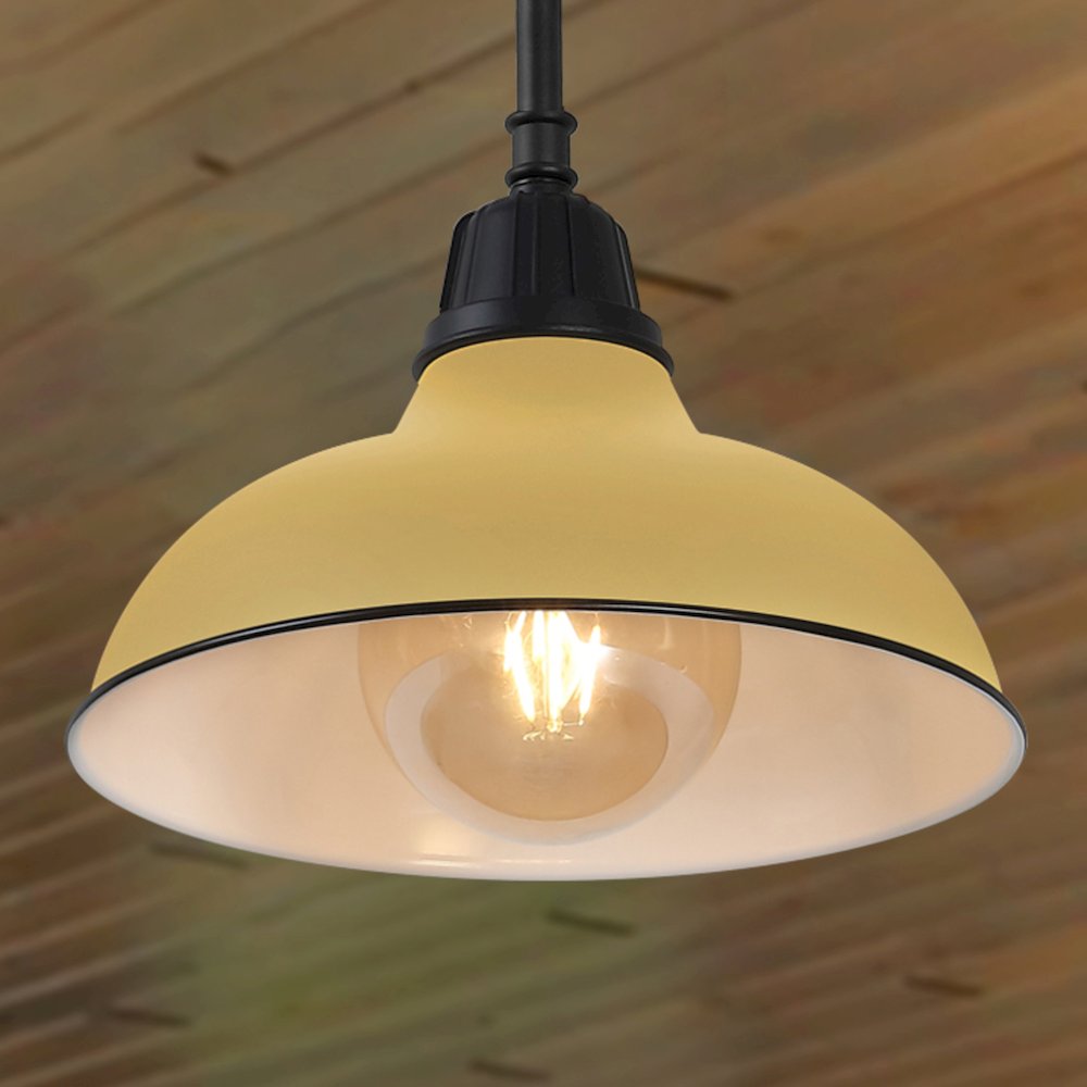 Jasper 12.25" 1-Light Industrial Indoor/Outdoor Iron LED Pendant, Matte Yellow. Picture 7