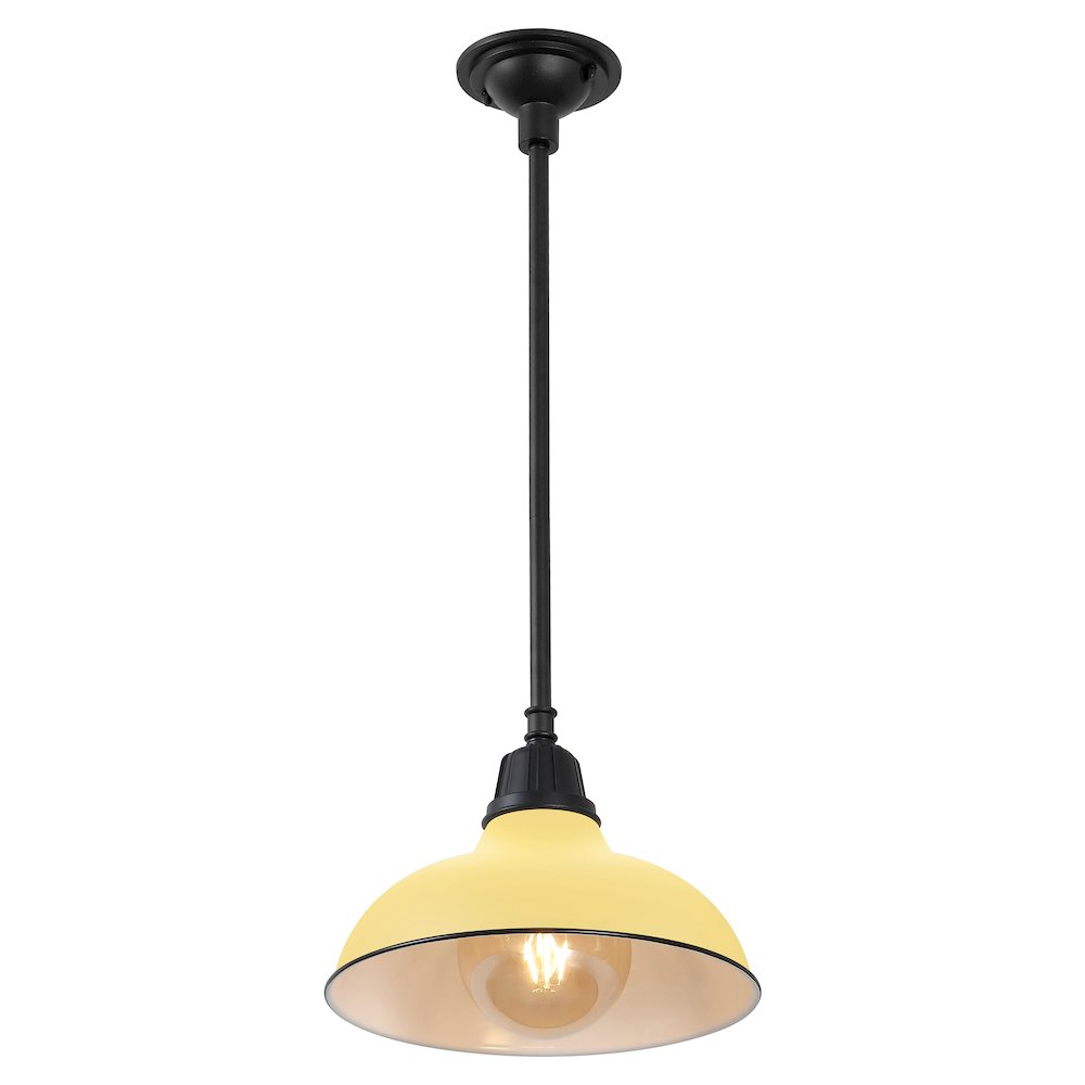Jasper 12.25" 1-Light Industrial Indoor/Outdoor Iron LED Pendant, Matte Yellow. Picture 1