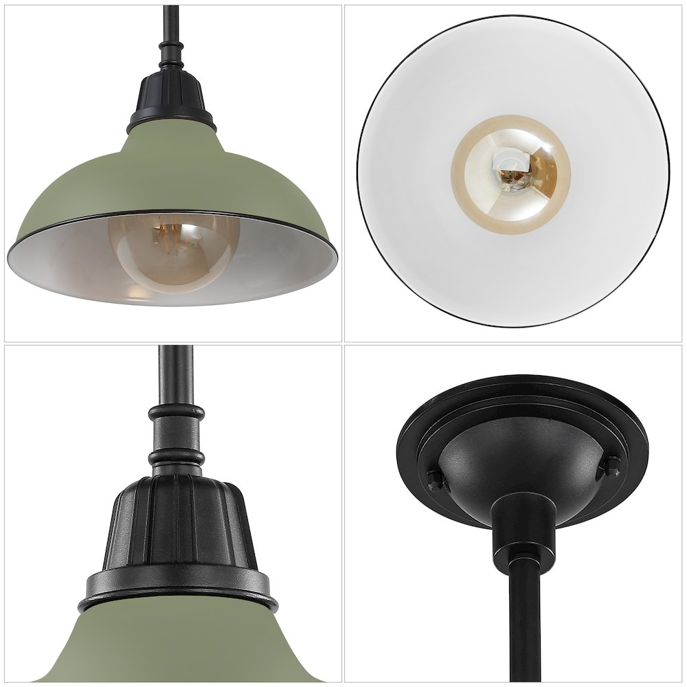 12.25" 1-Light Industrial Indoor/Outdoor Iron LED Pendant, Matte Olive Green. Picture 4