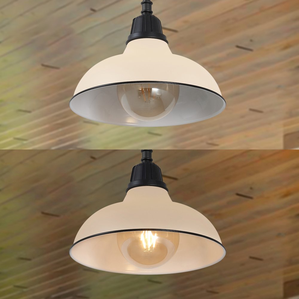 Jasper 12.25" 1-Light Industrial Indoor/Outdoor Iron LED Pendant, Matte Almond. Picture 5