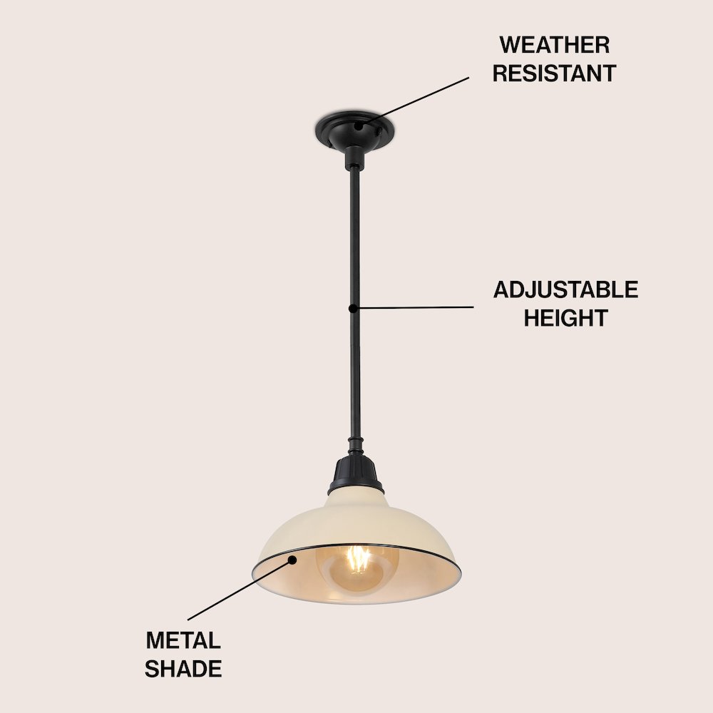 Jasper 12.25" 1-Light Industrial Indoor/Outdoor Iron LED Pendant, Matte Almond. Picture 3