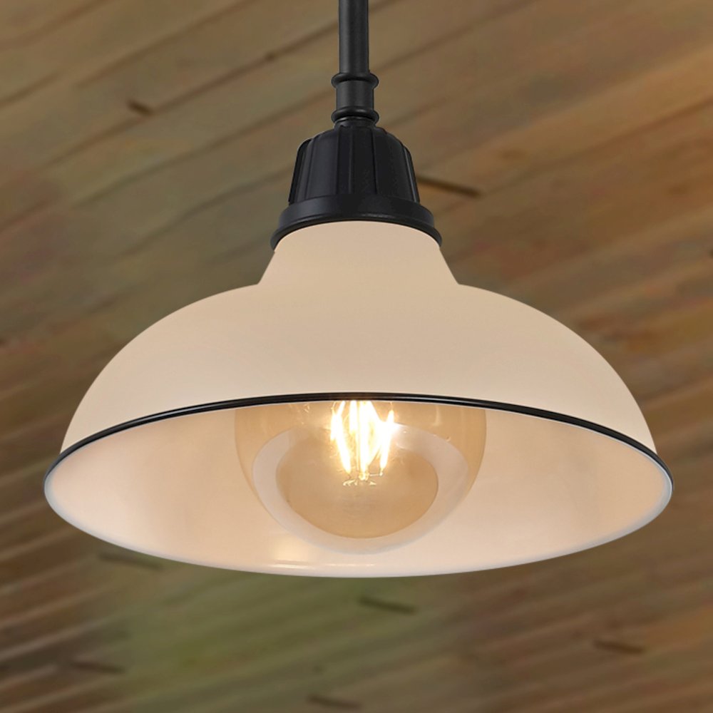 Jasper 12.25" 1-Light Industrial Indoor/Outdoor Iron LED Pendant, Matte Almond. Picture 7