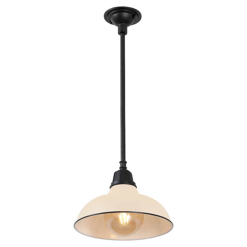 Jasper 12.25" 1-Light Industrial Indoor/Outdoor Iron LED Pendant, Matte Almond. Picture 1