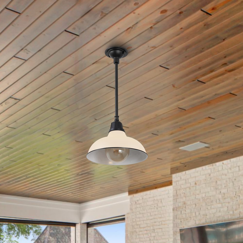 Jasper 12.25" 1-Light Industrial Indoor/Outdoor Iron LED Pendant, Matte Almond. Picture 2