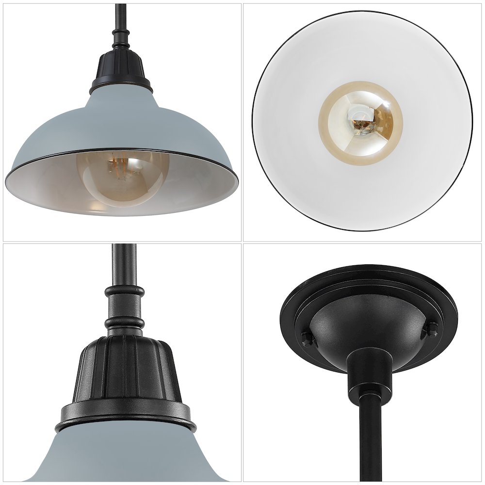 12.25" 1-Light Industrial Indoor/Outdoor Iron LED Pendant, Matte Silver Blue. Picture 4