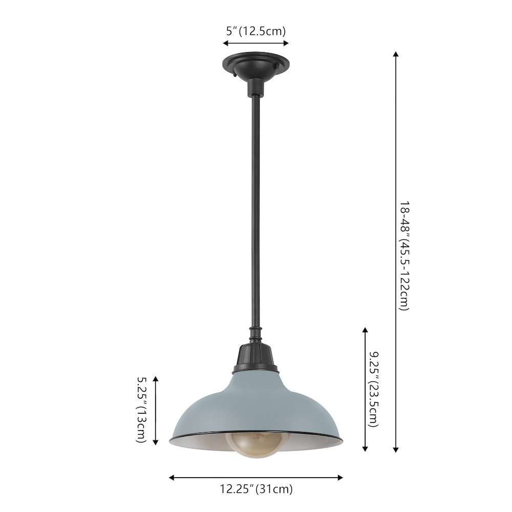 12.25" 1-Light Industrial Indoor/Outdoor Iron LED Pendant, Matte Silver Blue. Picture 6