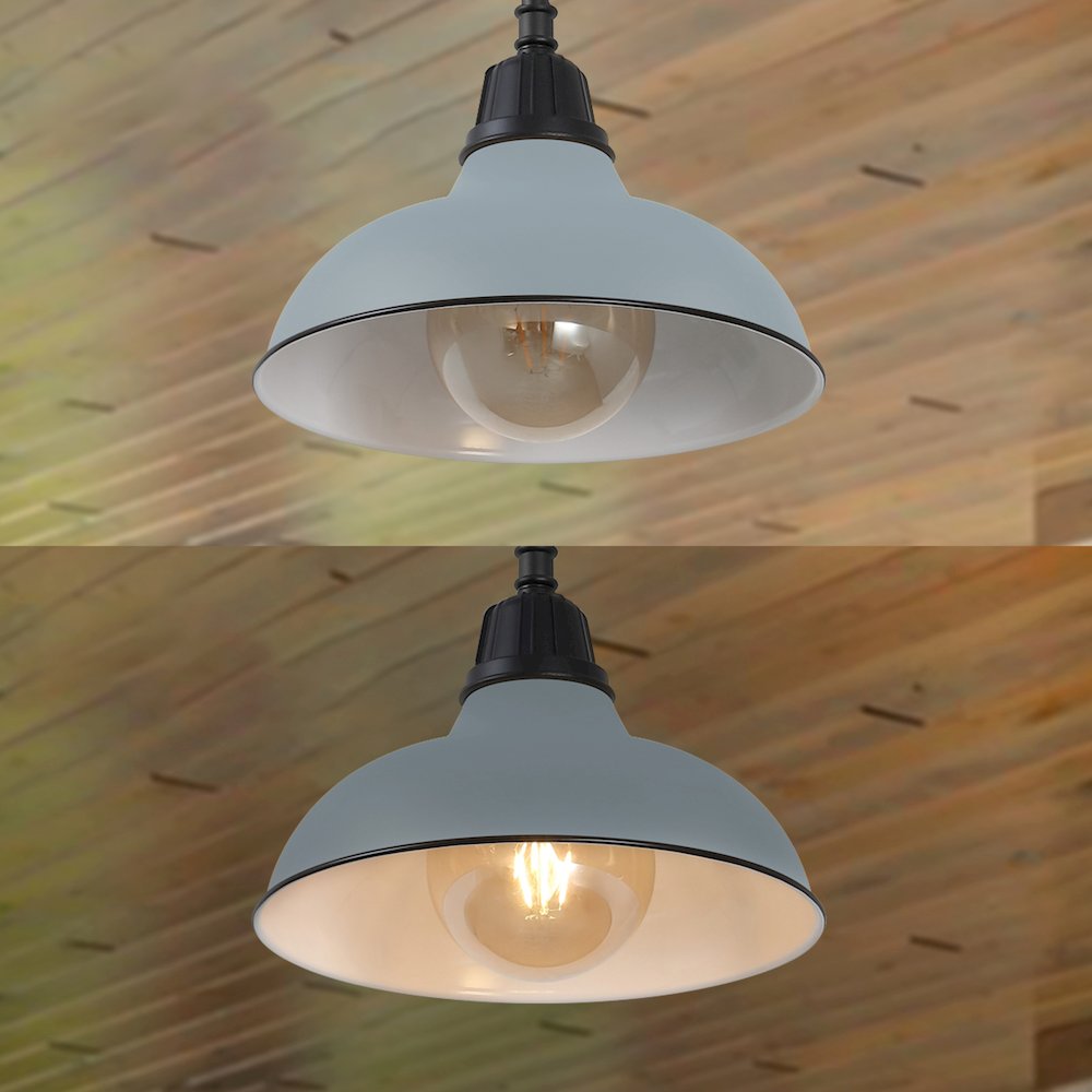 12.25" 1-Light Industrial Indoor/Outdoor Iron LED Pendant, Matte Silver Blue. Picture 5