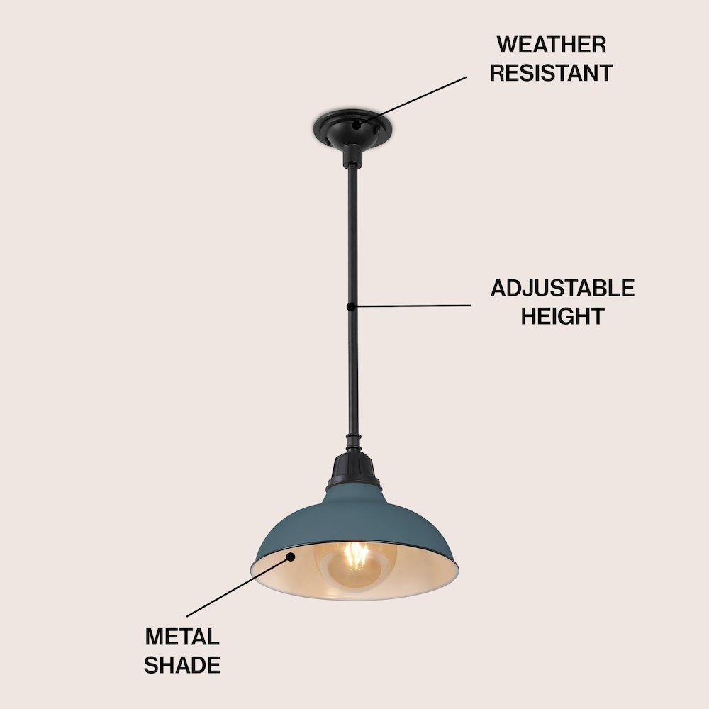 12.25" 1-Light Industrial Indoor/Outdoor Iron LED Pendant, Matte Silver Blue. Picture 3