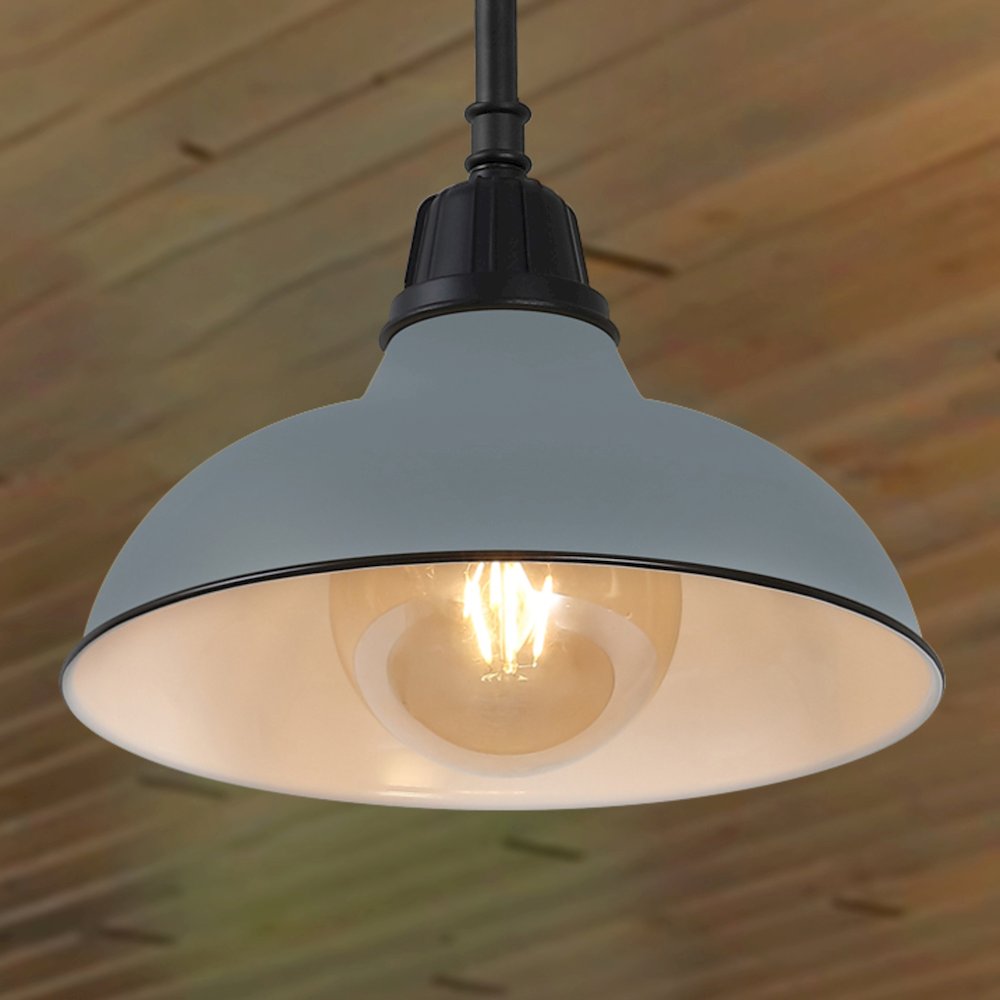 12.25" 1-Light Industrial Indoor/Outdoor Iron LED Pendant, Matte Silver Blue. Picture 7