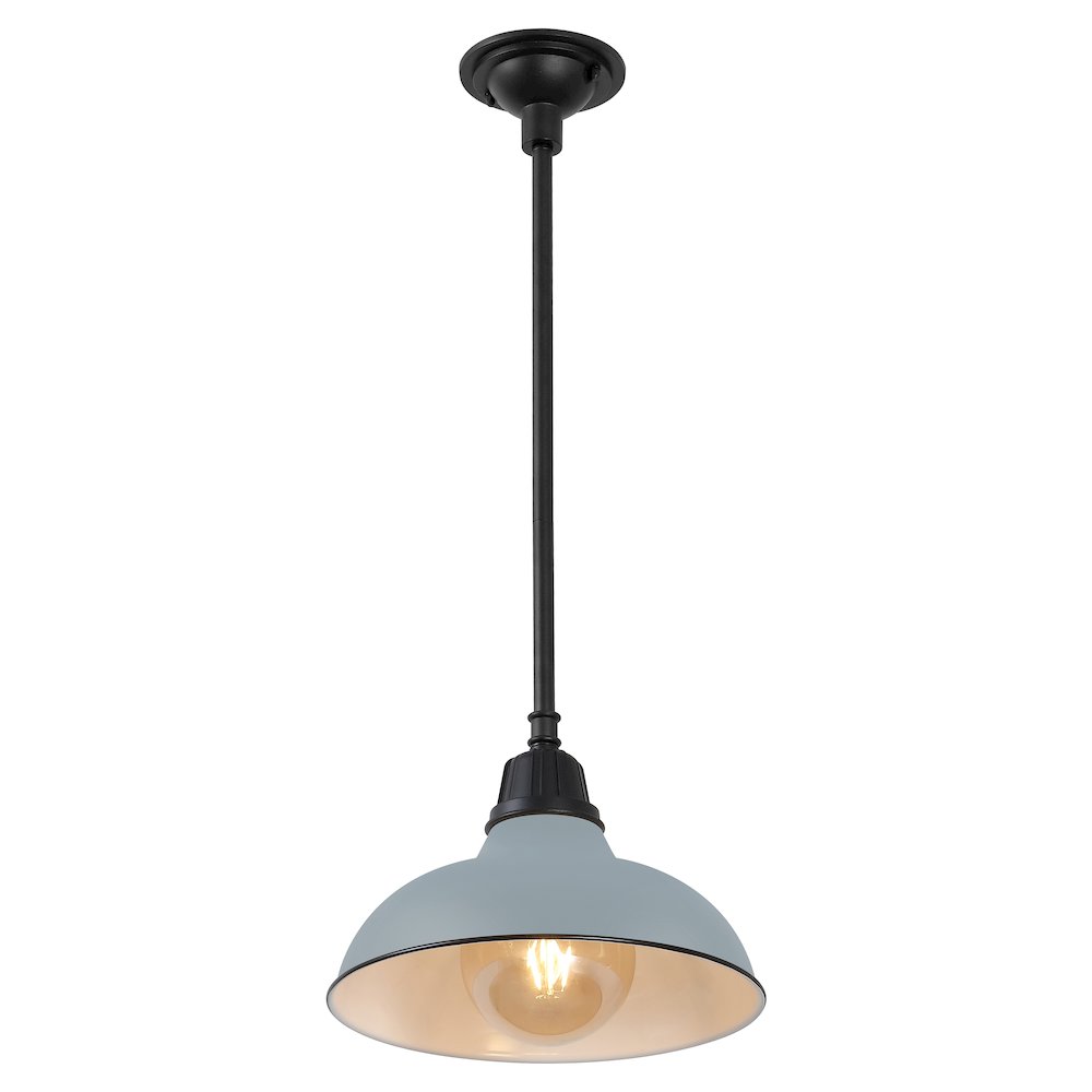 12.25" 1-Light Industrial Indoor/Outdoor Iron LED Pendant, Matte Silver Blue. Picture 1