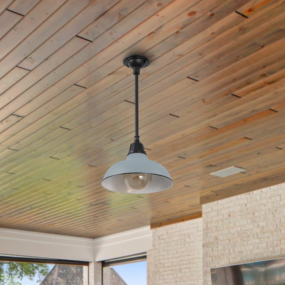12.25" 1-Light Industrial Indoor/Outdoor Iron LED Pendant, Matte Silver Blue. Picture 2