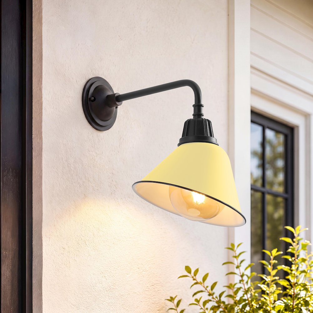 Indoor/Outdoor Iron LED Gooseneck Arm Outdoor Sconce, Matte Yellow. Picture 7