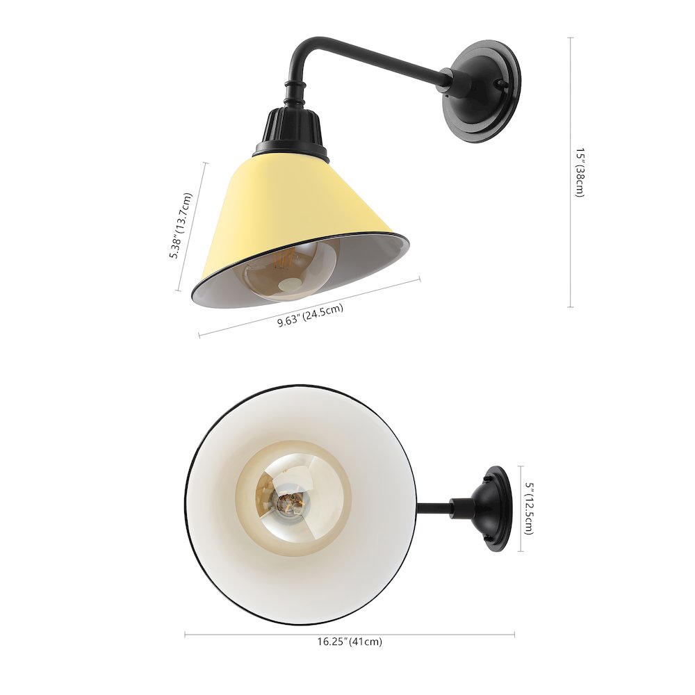 Indoor/Outdoor Iron LED Gooseneck Arm Outdoor Sconce, Matte Yellow. Picture 3