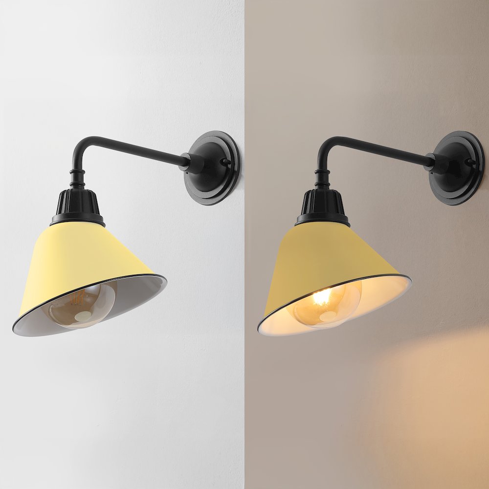 Indoor/Outdoor Iron LED Gooseneck Arm Outdoor Sconce, Matte Yellow. Picture 5