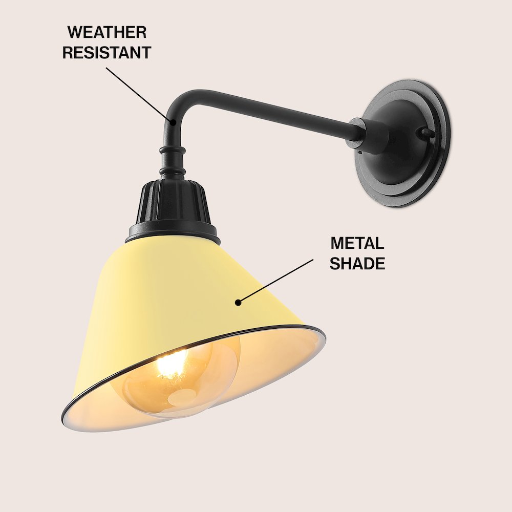 Indoor/Outdoor Iron LED Gooseneck Arm Outdoor Sconce, Matte Yellow. Picture 2