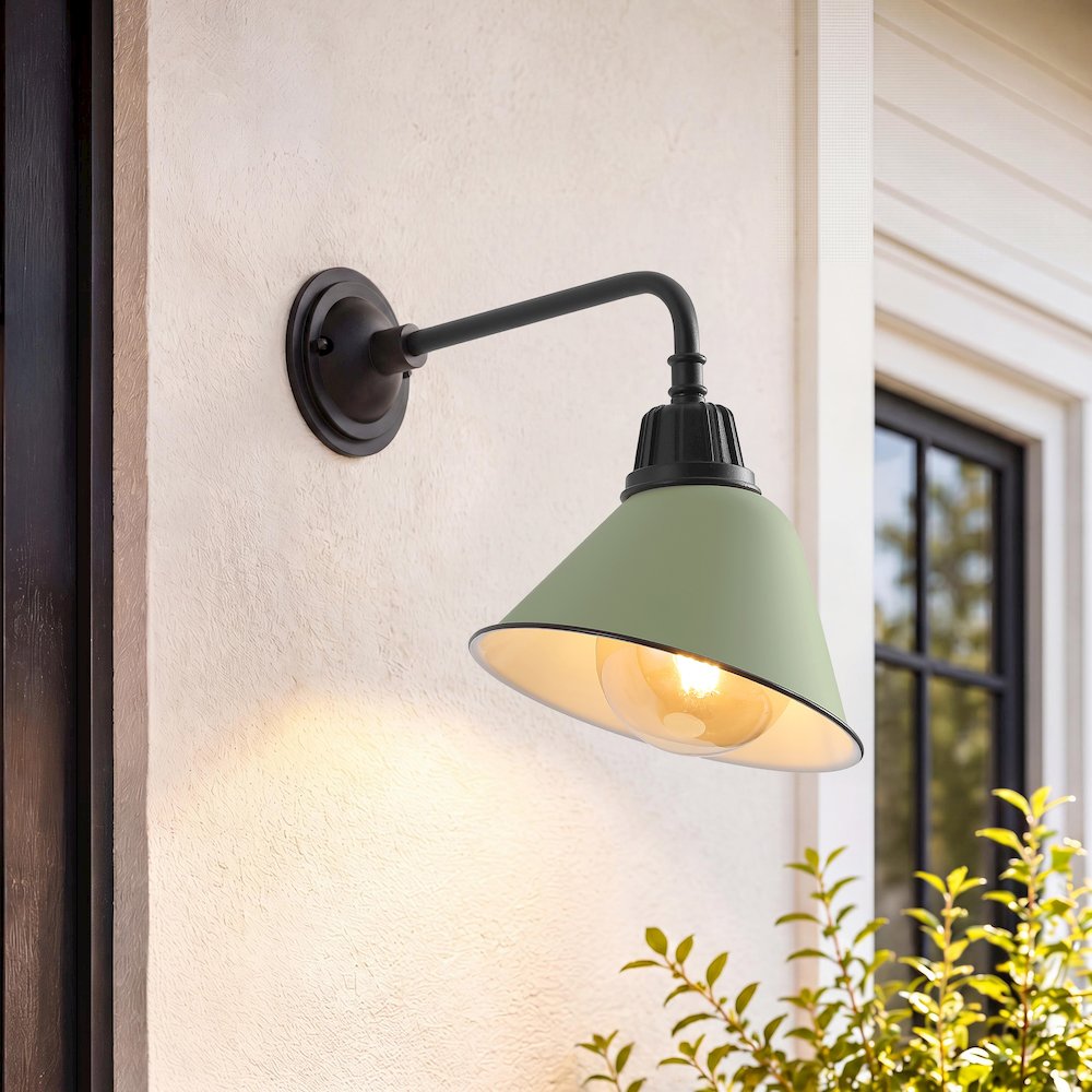 Indoor/Outdoor Iron LED Gooseneck Arm Outdoor Sconce, Matte Olive Green. Picture 7