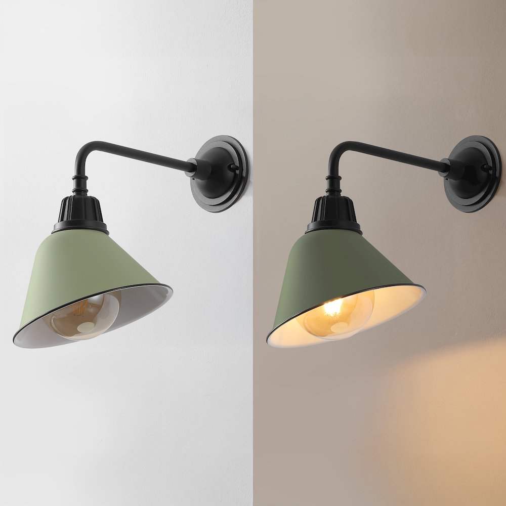 Indoor/Outdoor Iron LED Gooseneck Arm Outdoor Sconce, Matte Olive Green. Picture 5