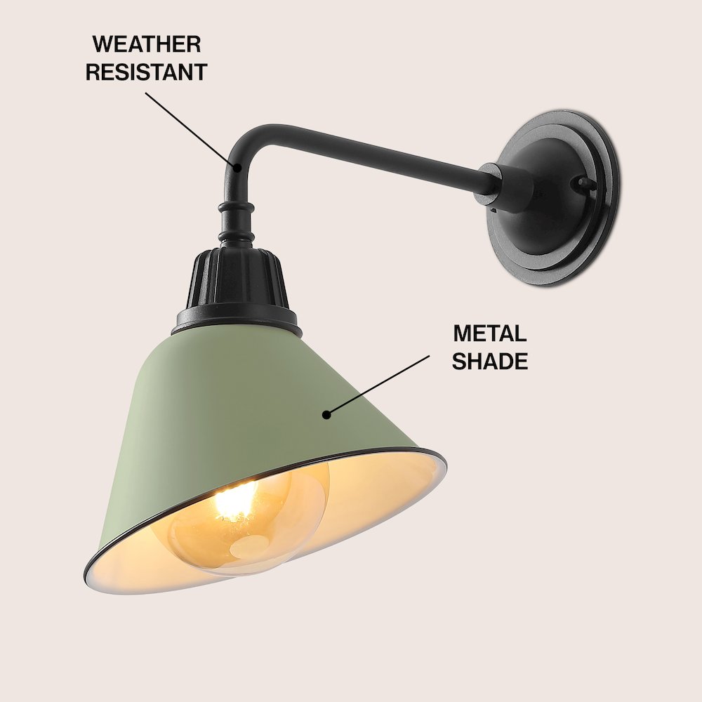 Indoor/Outdoor Iron LED Gooseneck Arm Outdoor Sconce, Matte Olive Green. Picture 2