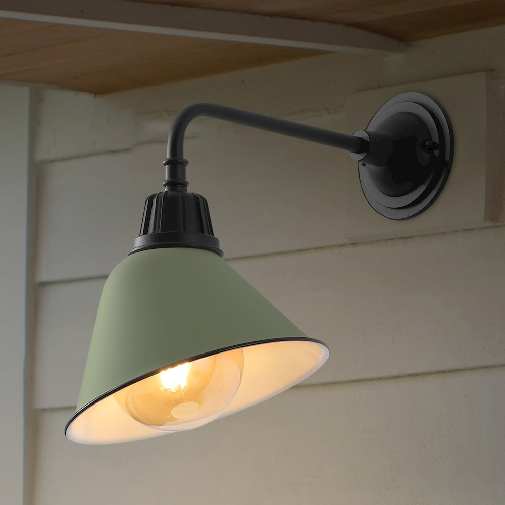 Indoor/Outdoor Iron LED Gooseneck Arm Outdoor Sconce, Matte Olive Green. Picture 6