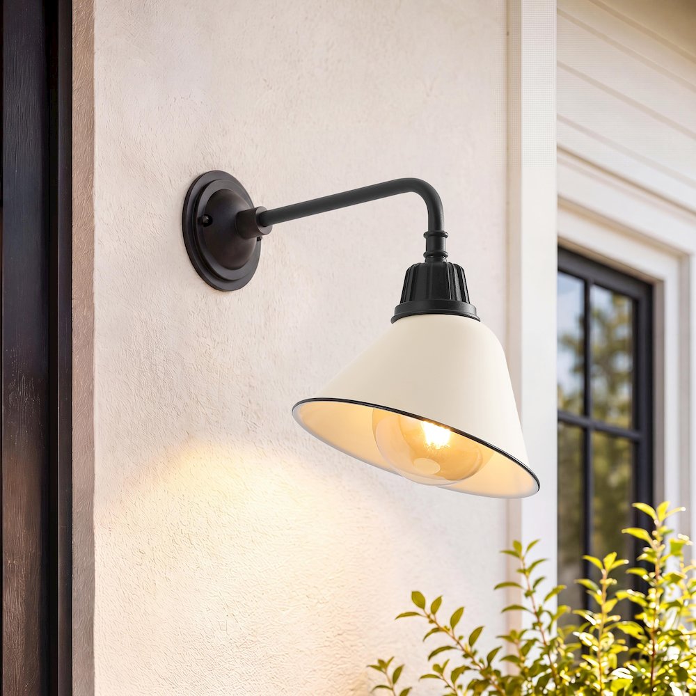 Indoor/Outdoor Iron LED Gooseneck Arm Outdoor Sconce, Matte Almond. Picture 7