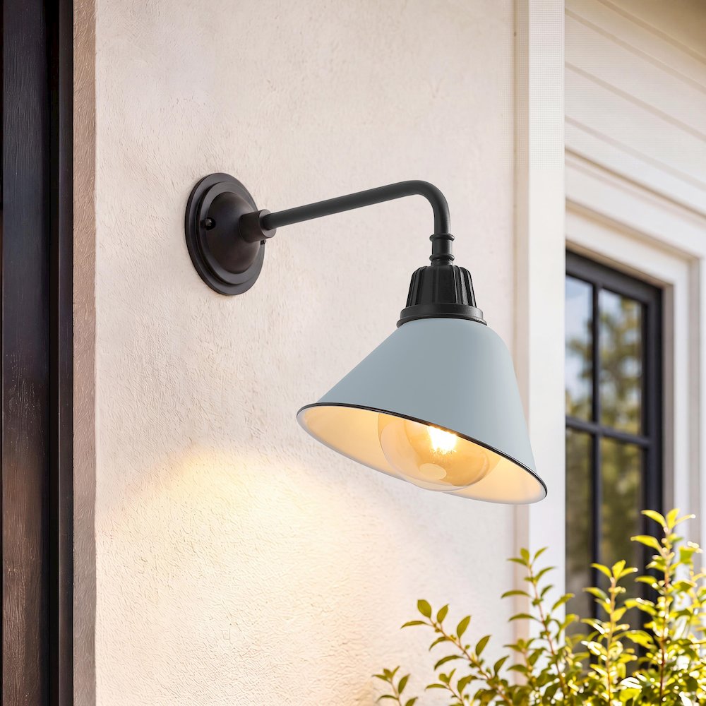 Indoor/Outdoor Iron LED Gooseneck Arm Outdoor Sconce, Matte Silver Blue. Picture 7