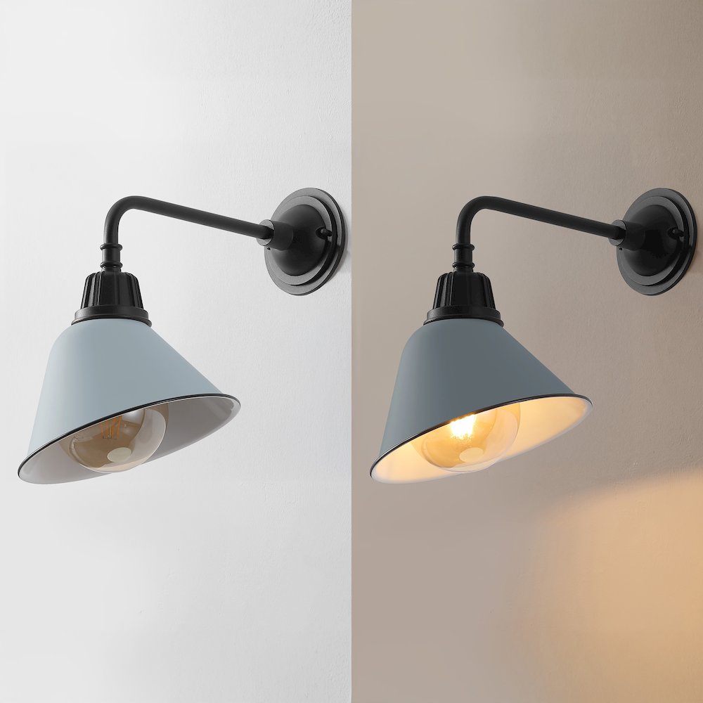 Indoor/Outdoor Iron LED Gooseneck Arm Outdoor Sconce, Matte Silver Blue. Picture 5