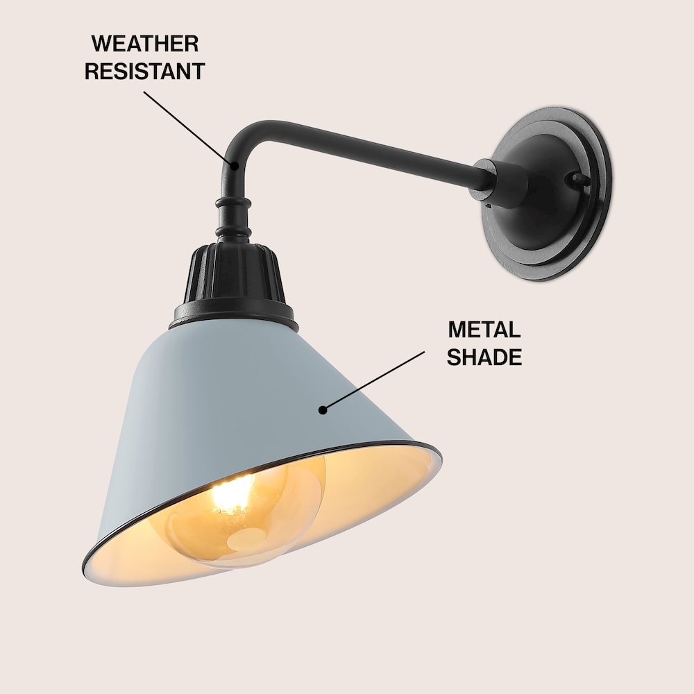 Indoor/Outdoor Iron LED Gooseneck Arm Outdoor Sconce, Matte Silver Blue. Picture 2