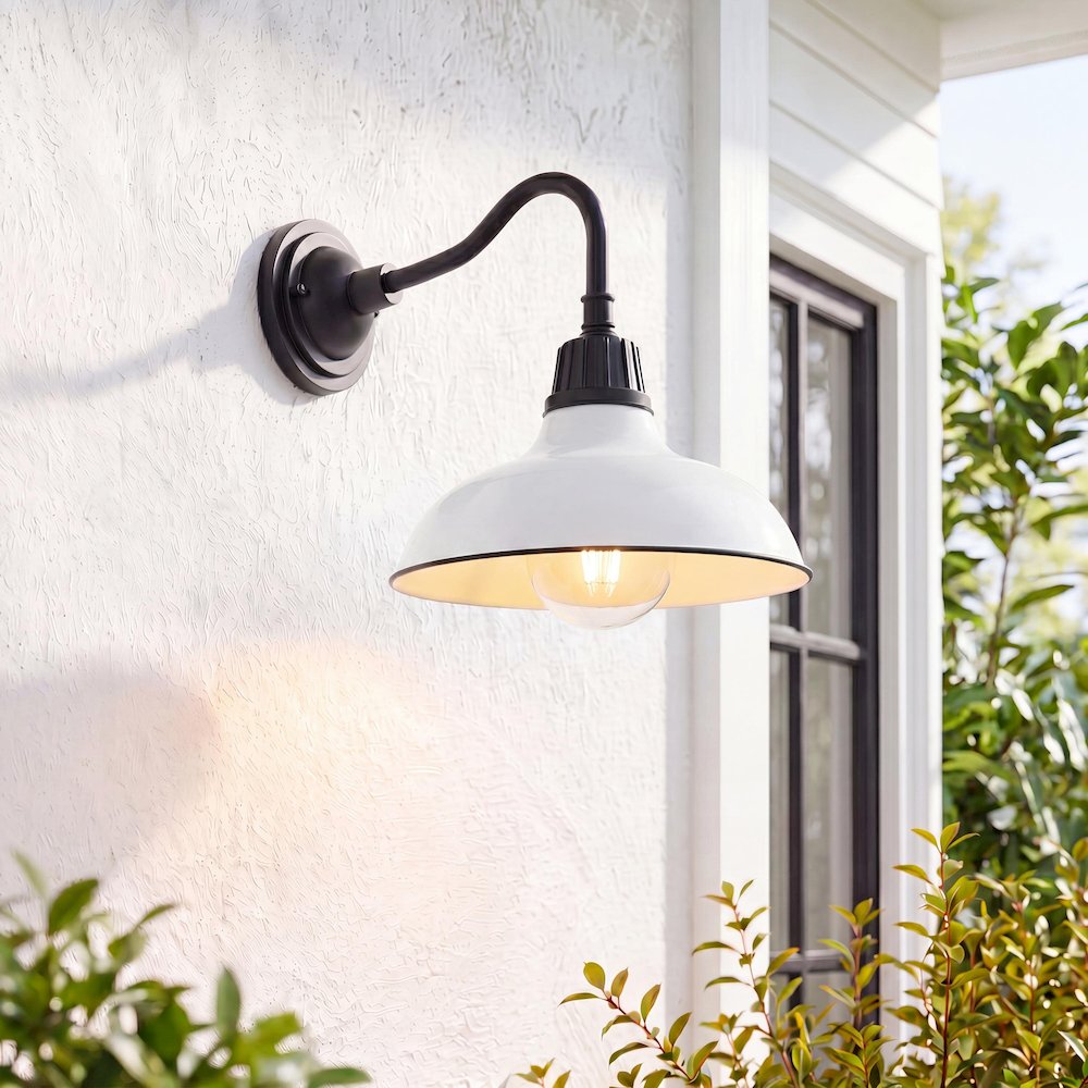 Aurora Farmhouse Industrial Indoor/Outdoor Iron Led Gooseneck Arm Outdoor Sconce. Picture 7