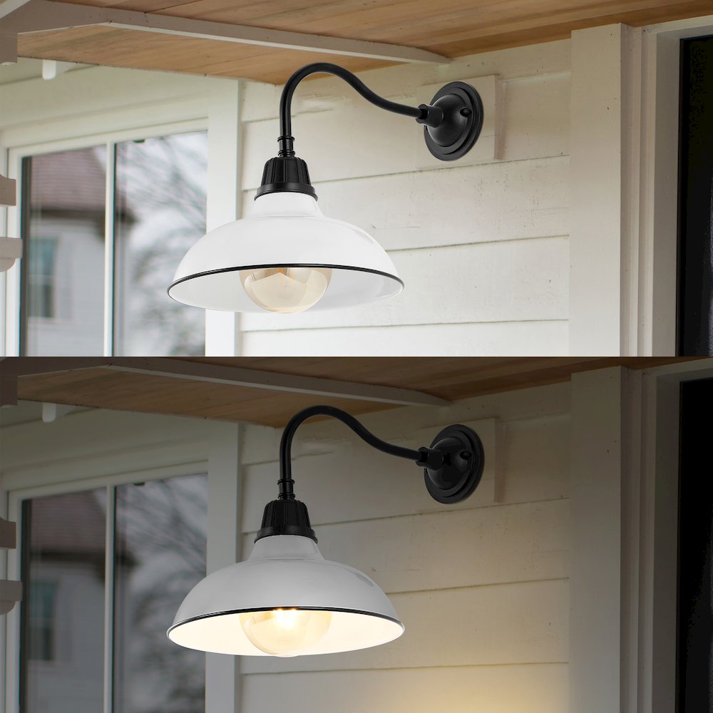 Aurora Farmhouse Industrial Indoor/Outdoor Iron Led Gooseneck Arm Outdoor Sconce. Picture 6